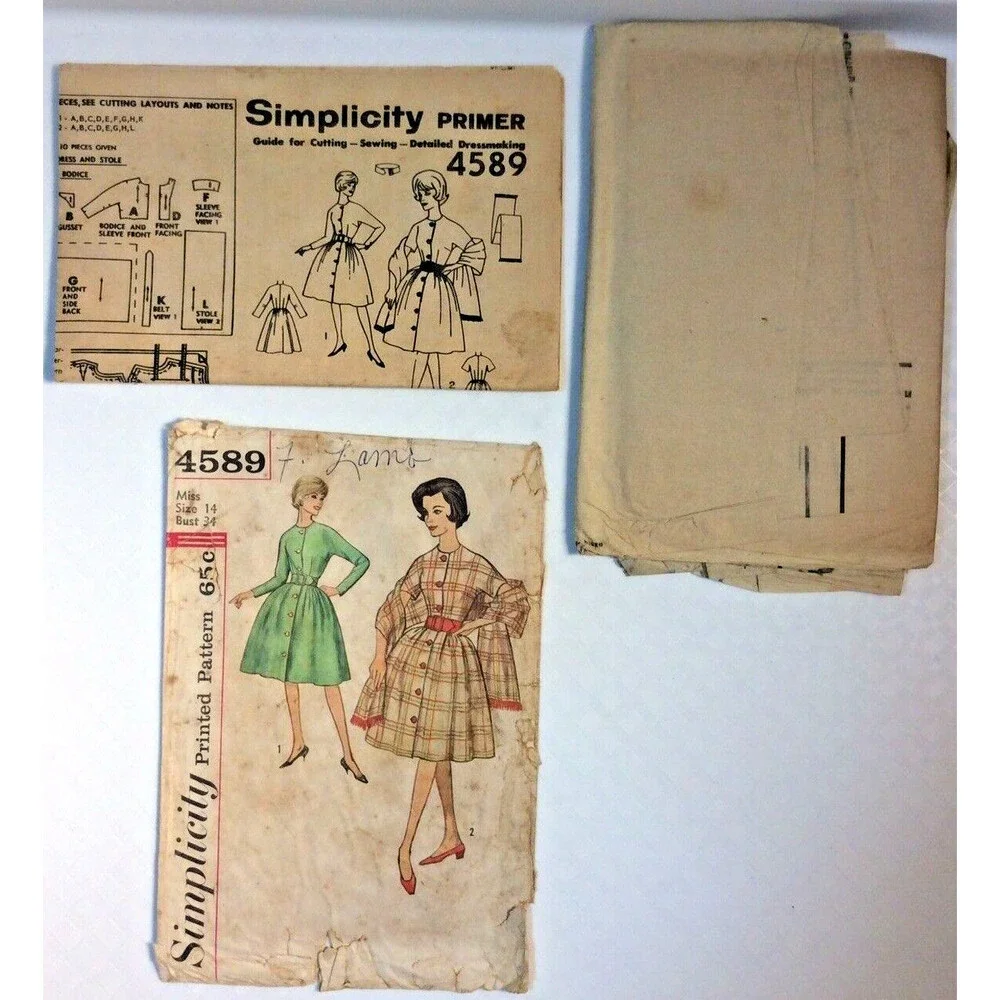 VTG 1962 Simplicity Sewing Pattern Misses One-Piece Dress & Stole Size 14 #4589